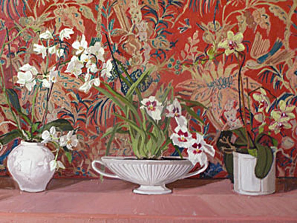 'Orchids against Oriental Paisley'